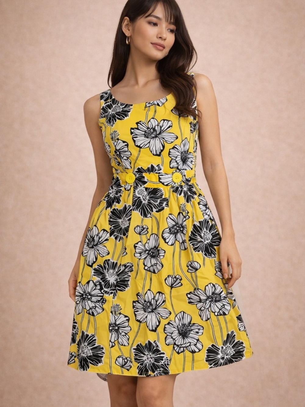 Robbie Bee Yellow Floral Fit & Flare Dress Feminine Classic 8